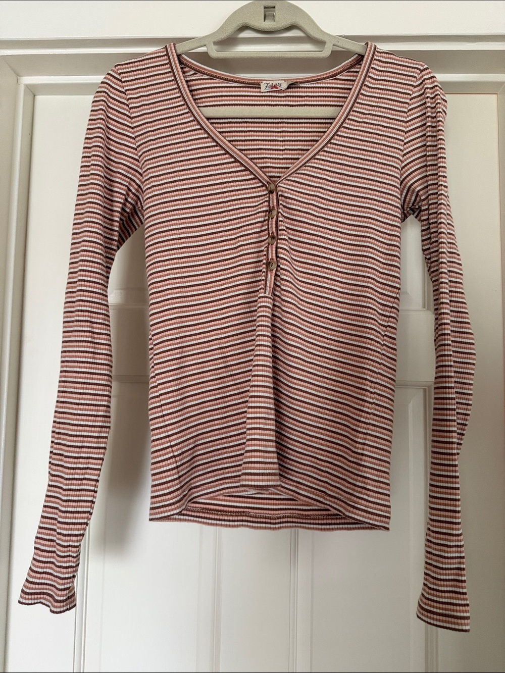Faherty Pink & White Striped Long-Sleeve Henley